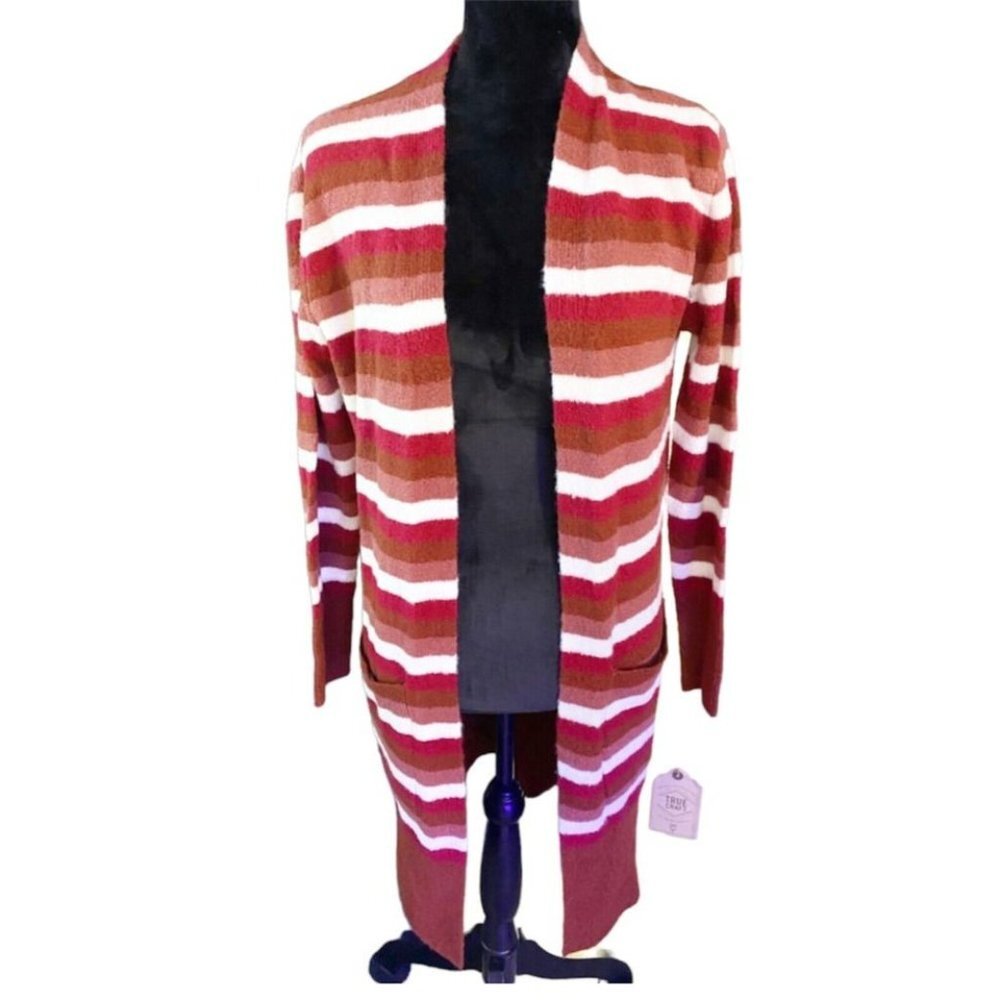 TRUE CRAFT Cardigan Bold Stripe Rust XS NWT MSRP $40